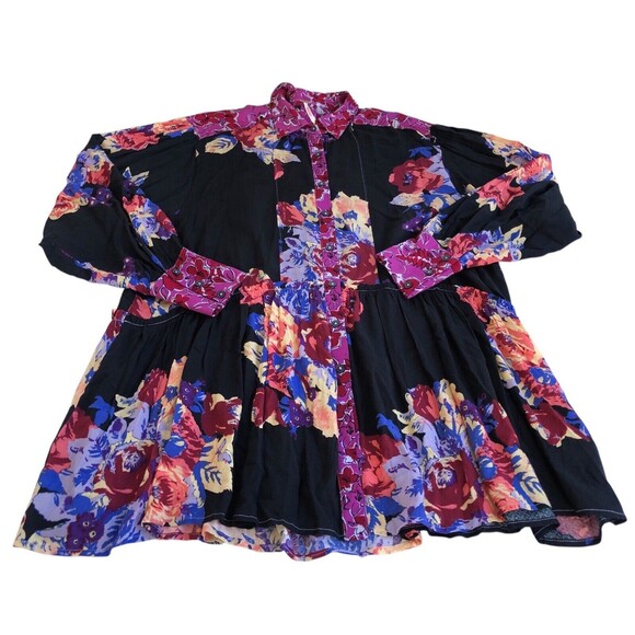 Free People Brunch a Bunch Tunic Shirt Deep Combo Button Down Size Small - Picture 6 of 10